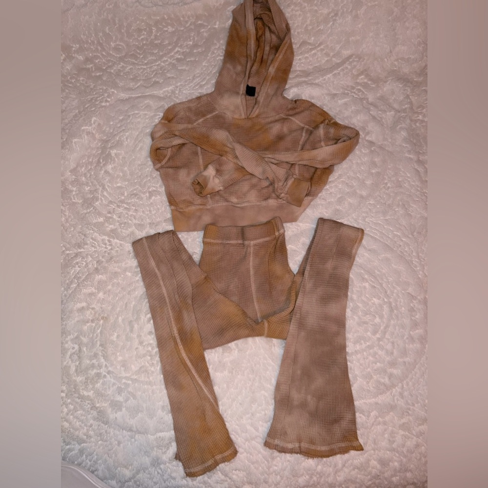 Brown and yellow tie dye track suit